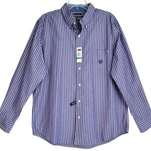 Chaps Shirt Men's L Blue Stripe Long Sleeve Button Up Easy Care Casual Business